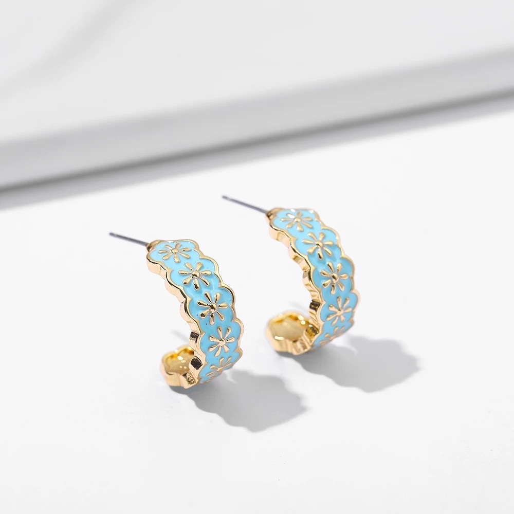 Blue Cuff hoop Earrings